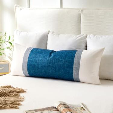 Imagem de Capas de almofada para casa, almofada de varanda lombar 35,5 x 91,6 cm, branca, cinza e azul, listrada, travesseiro de corpo longo para cama, fazenda, decoração moderna, capas de almofada para sofá