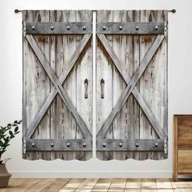 Imagem de Cortinas de cozinha de madeira para porta de celeiro, rústica, fazenda, rústica, rústica, retrô, estilo faroeste, café, cortinas de camada curta, decoração para sala de estar, garagem, cabine, janela