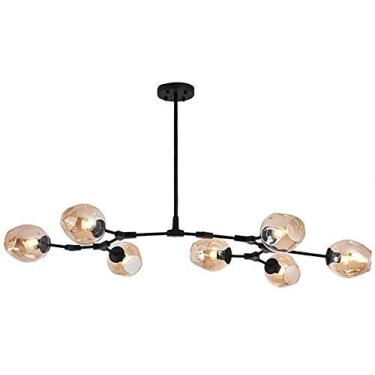 Imagem de Lustre E27 Nordic Glass Ball Chandelier Altura ajustável, Lustre preto fosco, E26 Metal Hand Blow Branches Pendant Light, Luminárias de globo de meados do século de 79"