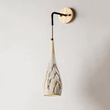 Imagem de Luminária de parede de madeira retrô, luminária de parede de cimento vintage, luminária rústica de parede de concreto Wabi Sabi, luminária de decoração de fio de madeira maciça nórdica moder