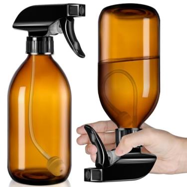 Imagem de Tecohouse Pacote com 2 frascos de vidro âmbar 360° transparentes, recipientes recarregáveis vazios de 473 ml com bicos de spray ajustáveis, frascos de spray para soluções de limpeza e plantas