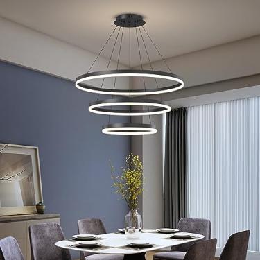 Imagem de Lustre de teto moderno, luminária de luxo, luminária pendente acrílica anti-cintilação, preta, com controle remoto, regulável, 3 modos de cores, brilho, luzes de ilha para cozinha, sala de j