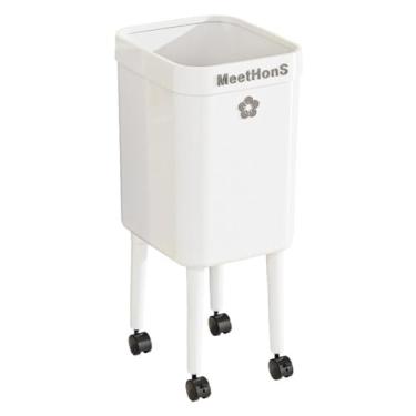 Imagem de Generic Lixeira com rodas, lata de lixo fácil de mover, balde de lixo prático, lata de para banheiro doméstico, cozinha e banheiro, Branco