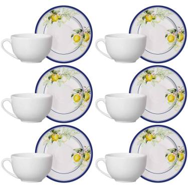 Imagem de Conjunto de 6 Xícaras de Chá com Pires Sorrento de Cerâmica 250ml - Alleanza