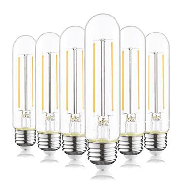 Imagem de TORCHSTAR Lâmpadas LED T10 reguláveis, lâmpadas tubulares vintage Edison, listadas na UL, lâmpada de banqueiro E26, lâmpada de filamento 4W T10 para lustres, vidro transparente, 40W Eqv. 450lm, branco