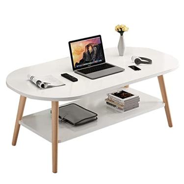 Imagem de Mesa de centro moderna de 2 camadas, mesa de centro de madeira com prateleira, mesa de chá para sala de estar e quarto, decoração de móveis modernos fáceis de montar