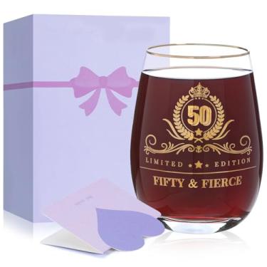 Imagem de Presente de aniversário para mulheres taça de vinho (Fifty & Fierce)