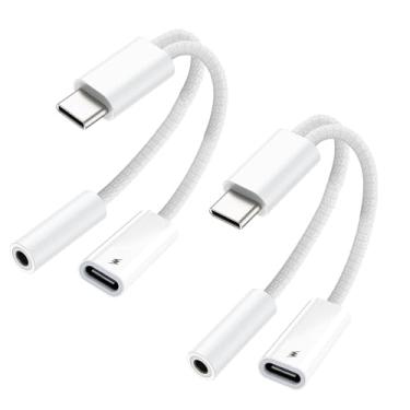 Imagem de KikoSaka Adaptador de áudio USB C para 3,5 mm 2 em 1 USBC para conector de fone de ouvido com cabo de carregamento rápido PD tipo C para auxiliar para iPhone 16, iPhone 15, Galaxy 2 unidades