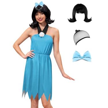 Imagem de ALIREVERIE Fantasia feminina de Halloween azul Beety Fliintstone Fantasia Beety Rubble Cosplay Vestido PP