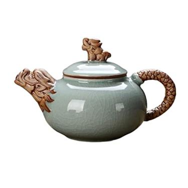 Imagem de Bule de chá de cerâmica, bule de cerâmica com infusor, bule de chá de 220 ml, retrô, artesanal, clássico, bule de chá, bule de chá de dragão de cerâmica, bule de chá pequeno bule de chá (A) (cor: B