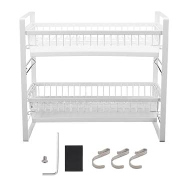 Imagem de Xcello Escorredor de louça de 2 camadas com grande capacidade e fácil montagem, metal forte com bandeja de água para louça, utensílios de mesa