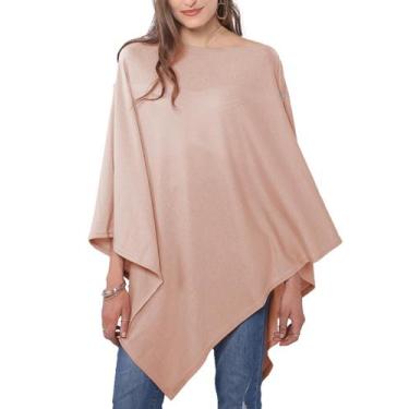 Imagem de Casaco Miss Shorthair Shawl Wrap Poncho de malha macia cáqui - MissSho