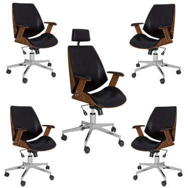 Imagem de Kit 4 Cadeiras Diretor e 1 Cadeira Presidente Giratórias Akon Preto - Gran Belo