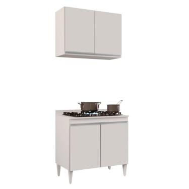 Imagem de Kit Armário Aéreo e Balcão para Cooktop de Cozinha 02 Portas Diana Branco 80 cm - D'Rossi