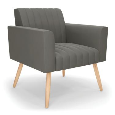 Imagem de Poltrona Viena Gomada Suede Grafite Pés Palito Natural - D'Rossi