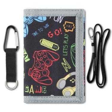 Imagem de Carteira infantil para meninos com cordão, carteira para meninos para crianças de 4 a 5 a 6 a 7 a 8 a 9 a 10 a 12 anos, carteiras para jovens com alça, carteiras infantis de gola tripla para presente