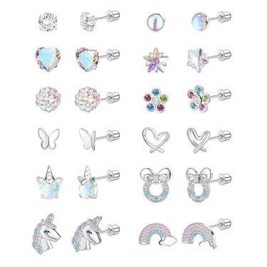 Imagem de LOFITOR 12 pares de brincos hipoalergênicos de aço cirúrgico para mulheres, meninas, crianças, conjunto de brincos fofos de aço inoxidável 316L, borboleta, estrela de zircônia cúbica, 316L, Aço