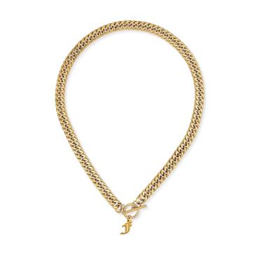 Imagem de ADEMISHIA Colar feminino com inicial inglesa antiga em ouro 18 K, delicado pingente A-Z com corrente cubana de aço inoxidável, gargantilha grossa, colar gargantilha para presente de Halloween e Natal