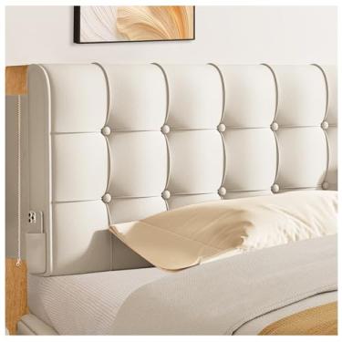 Imagem de Cabeceira estofada de parede tamanho completo com almofada removível de linho bege na cabeceira, almofada macia para encosto para dormitório, moldura de cama, almofada adesiva de parede, almofada