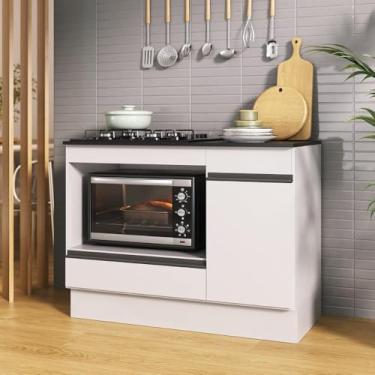Imagem de Balcão Cozinha para Cooktop e Forno 105cm 1 Porta 1 Gaveta com Rodapé Veneza Multimóveis Mp2295 - Branco/preto