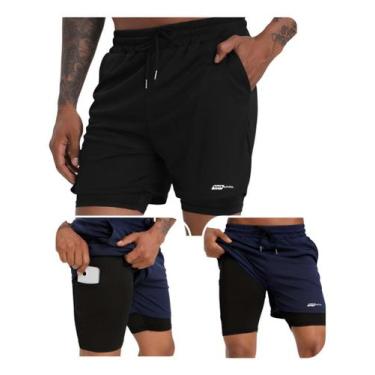 Imagem de Kit 2 Short Bermuda 2 Em 1 Short Duplo Esportivo academia proteção uv+