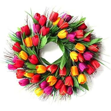 Imagem de Guirlanda De Tulipa Artificial De 17,7 Polegadas Grinalda De Flores De Tulipa De Seda Feita à Mão Grinaldas Florais De Primavera Para Decoração De Casa De Janela De Porta Da Frente