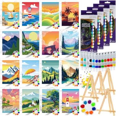 Imagem de Zhanmai 88 peças de tela pré-desenhada de 20 x 25 cm para kit de pintura, tela pré-esticada para beber e pintar lembrancinhas de festa, faça você mesmo, presentes de aniversário para adultos (cenário