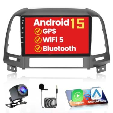 Imagem de [WiFi 5G] Hikity Android 15 Carplay estéreo para Hyundai Santa Fe 2006-2012 rádio sem fio CarPlay Android Auto, tela sensível ao toque de 23 cm + 32G Bluetooth GPS Mirror Link SWC FM/RDS/EQ microfone