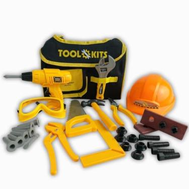 Imagem de Conjunto Infantil de Ferramentas com Capacete Parafusadeira Manual Bolsa de Transporte Brinquedo Educativo com Acessórios