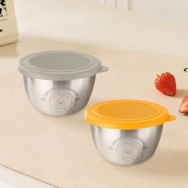 Imagem de Recipientes de molho de salada com estampa de ursinho de pelúcia fofo de 47 g, recipiente de molho de salada de aço inoxidável 304 para combinar com tampas de silicone à prova de vazamento, para