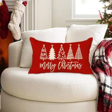 Imagem de Capas de almofada de Natal 30,5 x 50,8 cm, almofadas decorativas de árvore de Natal para decoração de Natal, sofá, área externa, lombar