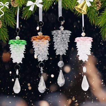 Imagem de 1 peça de enfeites de árvore de Natal, decorações de pendurar, pinhas para árvore de Natal, floco de neve, enfeite de pinhas naturais com pingente de cordão, pingentes em forma de pinha (marrom, 22 x