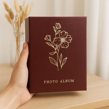 Imagem de Álbum de fotos com 100 folhas, design vertical floral marrom de 15 cm para casamento, aniversário, memórias de família, faça você mesmo