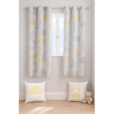 Imagem de Cortina Infantil Estampada 2m x 1,5m com 2 Capas de Almofada, Decorativa, Tecido Poliéster, para Quarto (NUVEM AMARELA)