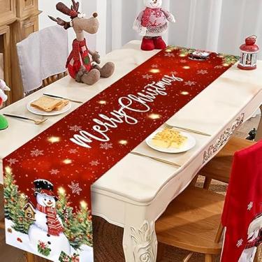 Imagem de Caminho de mesa de Natal, caminho de mesa de boneco de neve de Natal, 33 x 187 cm de comprimento para decoração de casa de fazenda, decoração de cozinha, caminho de mesa cardeal berry pine decoração