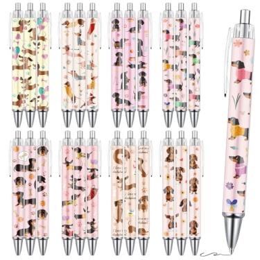 Imagem de Zaamwoyy 24 canetas esferográficas Dachshund, presentes fofos de Dachshund para mulheres, canetas extravagantes retráteis de tinta preta de 1,00 mm para estudantes, escola, material de escritório