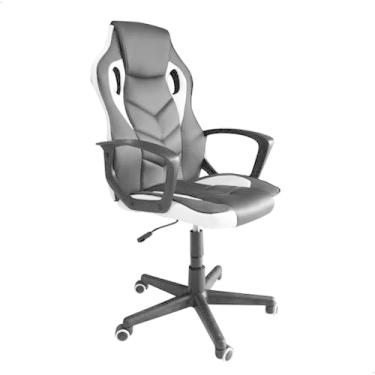 Imagem de Cadeira Gamer Branca e Preta com Encosto Ergonômico e Revestimento em Couro Sintético – Ideal para Home Office,Escritório e Jogos