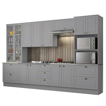 Imagem de Cozinha Completa Americana 6 Peças Cinza Com Torre Quente 2 Fornos - Móveis Henn Cinza