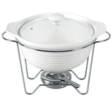 Imagem de Rechaud Redondo Cerâmica Com Queimador 2,3L Tampa De Vidro