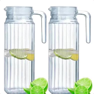 Imagem de 2X Kit 2 Jarras Vidro Suiça Suco Agua 1 Litro C/Tampa