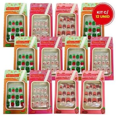 Imagem de Kit 12 Unid. Unhas Postiças Infantis Decoradas Frutinhas Discoteen