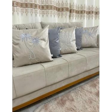 Imagem de Kit 5 Capas de Almofadas Decorativas 45x45cm em Tecido Suede com Bordado e Zíper Invisível – Sofá, Cama e Poltrona(Cinza C/duplo)
