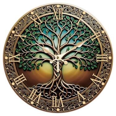 Imagem de CHGCRAFT Relógio de parede árvore da vida bronze 30 cm estilo 3D relógios decorativos redondos para quarto, sala de estar, cozinha, escritório