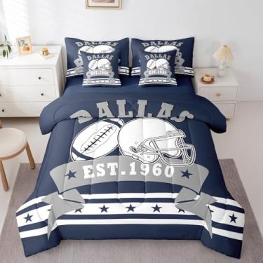 Imagem de Erosebridal Conjunto de edredom com tema de cidade de futebol americano, 7 peças, solteiro, estilo esportivo, para meninos, com 2 fronhas e 2 fronhas, conjunto de cama (Dallas)