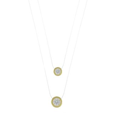 Imagem de Colar Duplo Fio Invisível com Ponto de Luz Zircônia Cristal Folheado a Ouro 18k