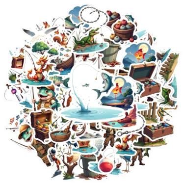 Imagem de 35 peças de pesca aventura natureza animais ao ar livre adesivos de pesca animais para mala geladeira telefone bagagem laptop guitarra carro adesivos brinquedos DIY telefone guitarra laptop notebook