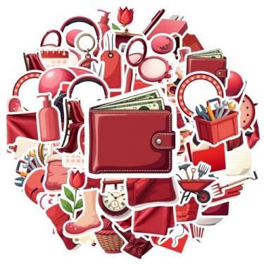 Imagem de 70 peças objetos vermelhos itens domésticos ferramentas diárias papelaria adesivos DIY adesivos modernos para laptop, bagagem, álbum de recortes, diário, adesivo, faça você mesmo, telefone, guitarra