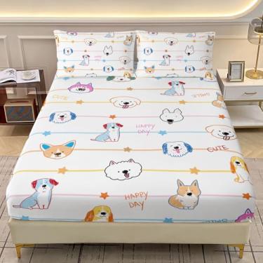 Imagem de AILONEN Jogo de cama solteiro kawaii com desenho de cachorro, tamanho GG, fofo corgi poodle, husky, buldogue, buldogue, com 2 fronhas, 3 peças, divertido e criativo