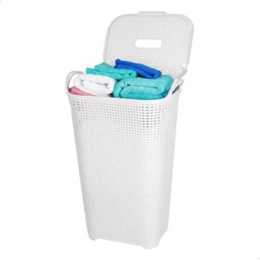 Imagem de Cesto Organizador 50L Tipo Rattan com Tampa e Alças – Ideal para Roupas ou Brinquedos