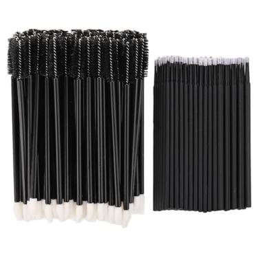 Imagem de Conjunto de 200 carretéis - 100 varinhas de rímel e pincéis labiais de cabeça dupla, 100 microcotonetes, aplicador de cílios descartáveis, testador de batom, aplicador de maquiagem, preto